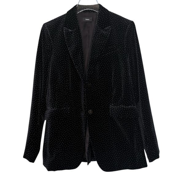 Theory Women's Size 10 Andorie Dot Velvet Jacket Black White Polka Dot Career - Picture 6 of 11